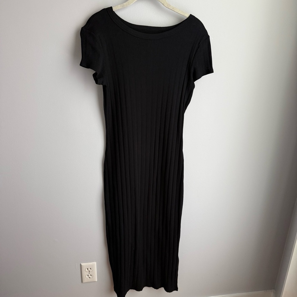 Enza Costa Black Ribbed Midi Dress
